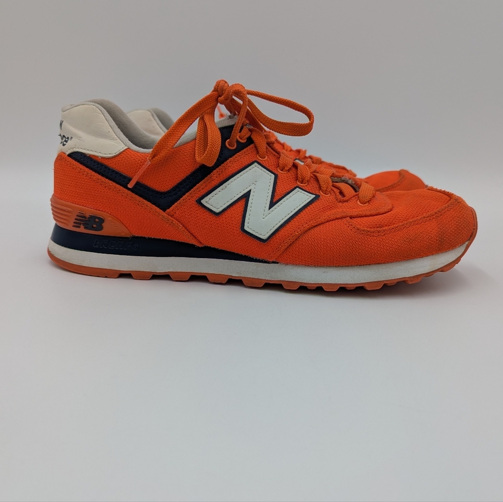 New Balance 574 Shoes Mens Orange White Low Top Running Sneakers Lifestyle
